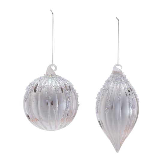 Melrose Silver Glass Ornament Set